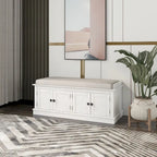 Banc de rangement avec coussin, 4 portes, pour entrée, range-chaussures, pour 1 personne – Blanc / Bleu Marine Ancien / Espresso / Gris Lavé
