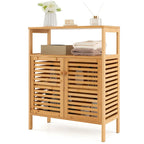 Meuble de rangement au sol en bambou naturel avec portes persiennes et étagère ouverte