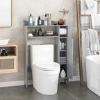 Meuble de rangement gris à placer au-dessus des toilettes avec dérouleur de papier toilette, pour 1 salle de bain