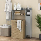 Meuble de rangement gris à placer au-dessus des toilettes avec dérouleur de papier toilette, pour 1 salle de bain