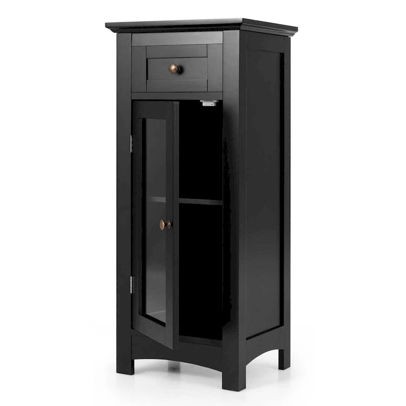 Meuble bas de salle de bain une porte et un tiroir avec porte vitrée, brun/noir