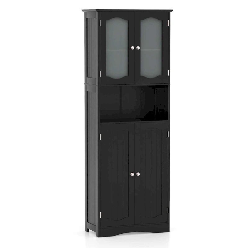 Meuble de rangement haut blanc/noir avec portes en verre trempé dépoli, 1 unité