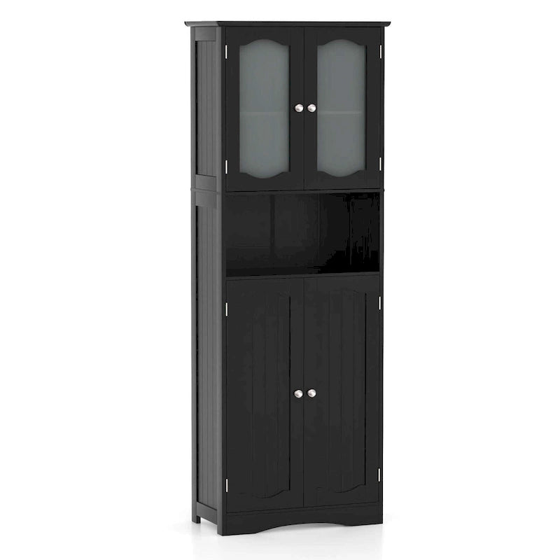 Meuble de rangement haut blanc/noir avec portes en verre trempé dépoli, 1 unité
