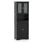 Meuble de rangement haut blanc/noir avec portes en verre trempé dépoli, 1 unité