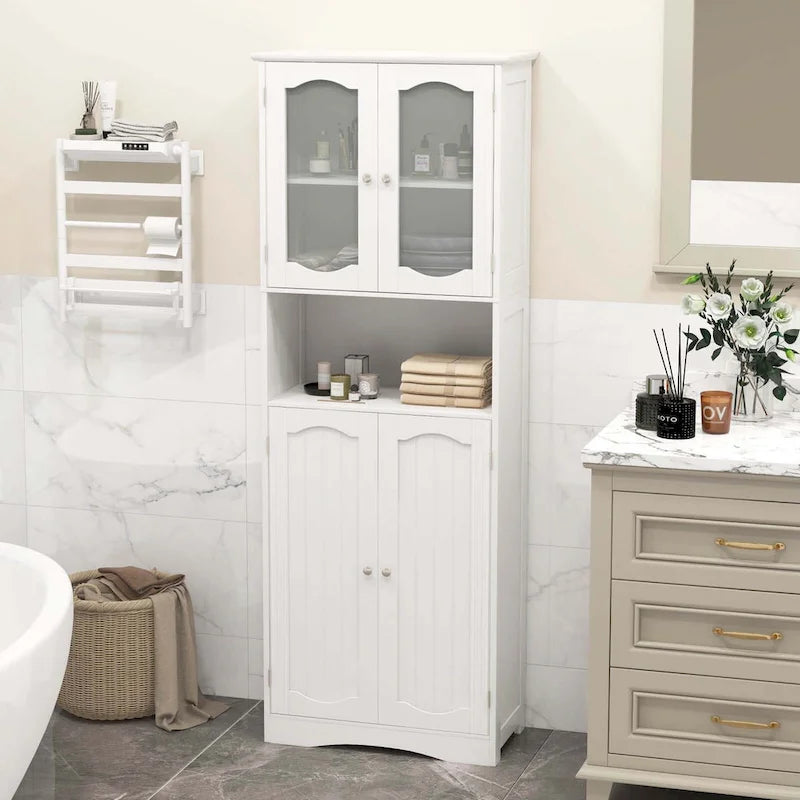 Meuble de rangement haut blanc/noir avec portes en verre trempé dépoli, 1 unité