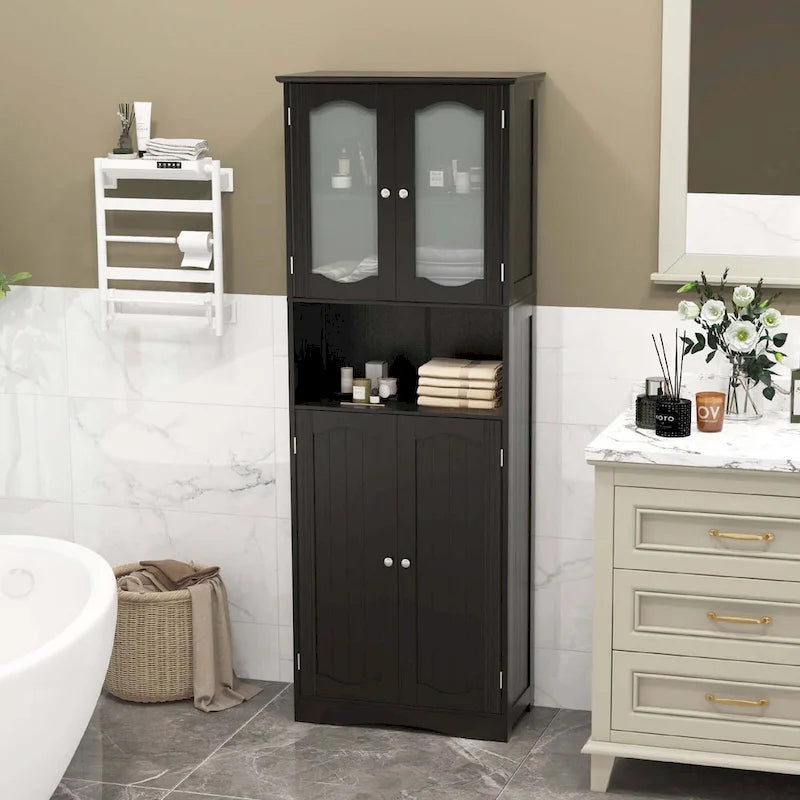 Meuble de rangement haut blanc/noir avec portes en verre trempé dépoli, 1 unité