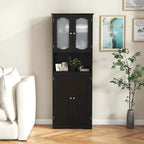 Meuble de rangement haut blanc/noir avec portes en verre trempé dépoli, 1 unité