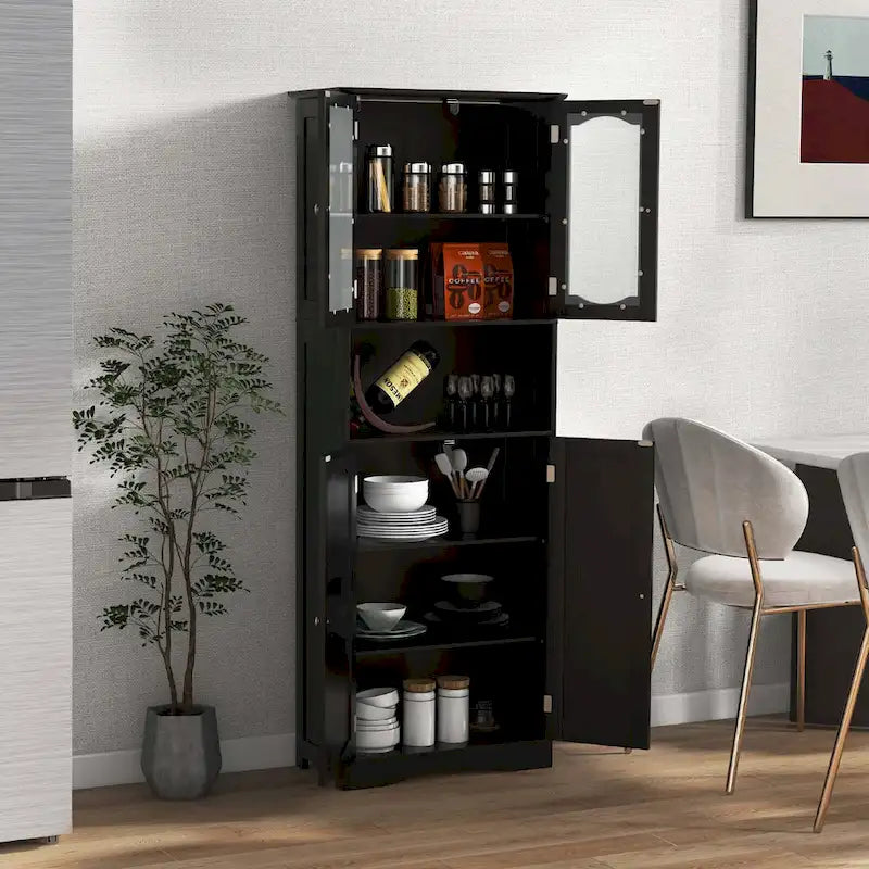 Meuble de rangement haut blanc/noir avec portes en verre trempé dépoli, 1 unité