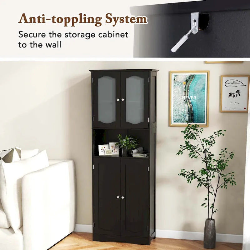 Meuble de rangement haut blanc/noir avec portes en verre trempé dépoli, 1 unité