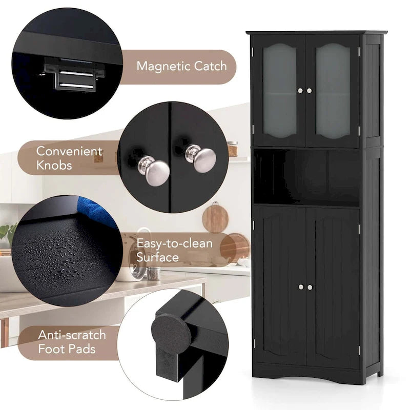 Meuble de rangement haut blanc/noir avec portes en verre trempé dépoli, 1 unité
