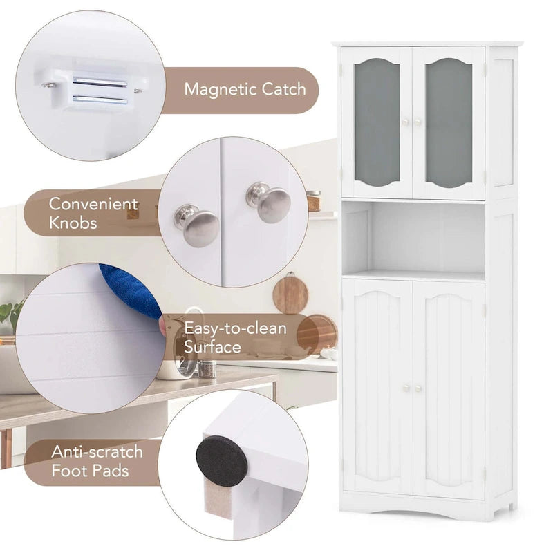 Meuble de rangement haut blanc/noir avec portes en verre trempé dépoli, 1 unité