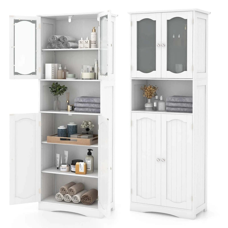 Meuble de rangement haut blanc/noir avec portes en verre trempé dépoli, 1 unité