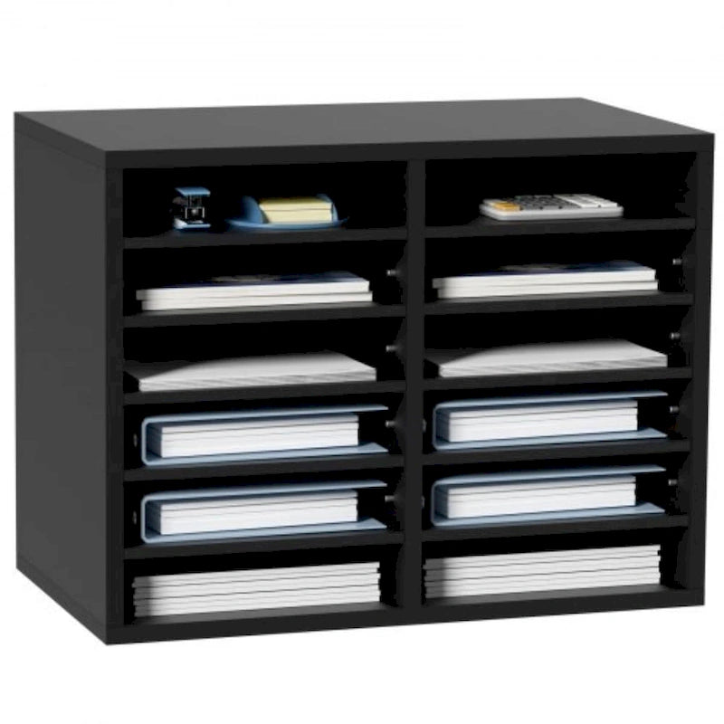 Organiseur de fichiers de bureau à 12 compartiments Gris/Blanc/Marron vintage/Noir
