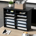 Organiseur de fichiers de bureau à 12 compartiments Gris/Blanc/Marron vintage/Noir