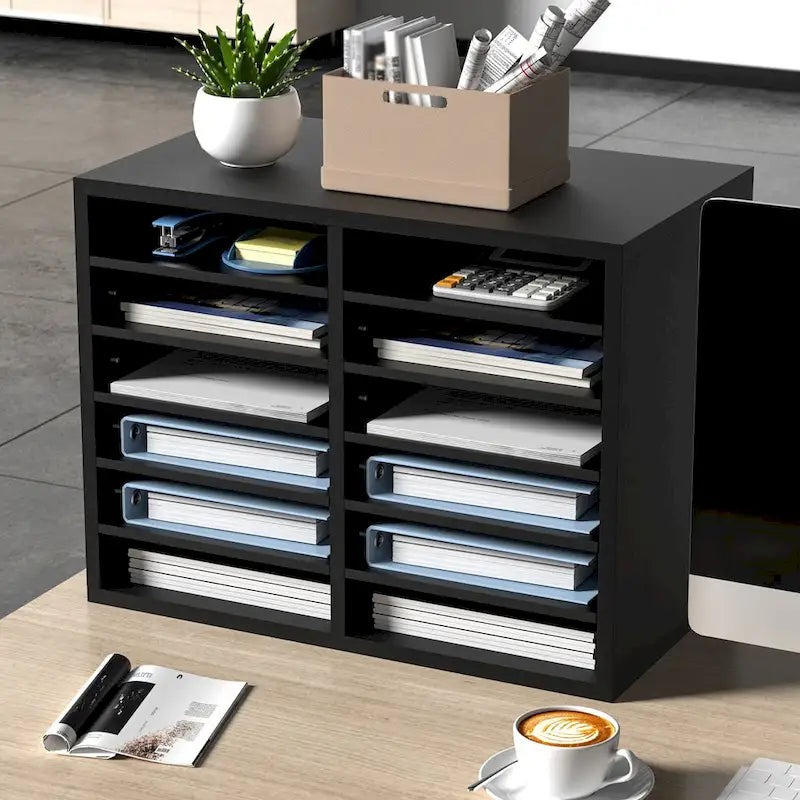 Organiseur de fichiers de bureau à 12 compartiments Gris/Blanc/Marron vintage/Noir
