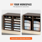 Organiseur de fichiers de bureau à 12 compartiments Gris/Blanc/Marron vintage/Noir