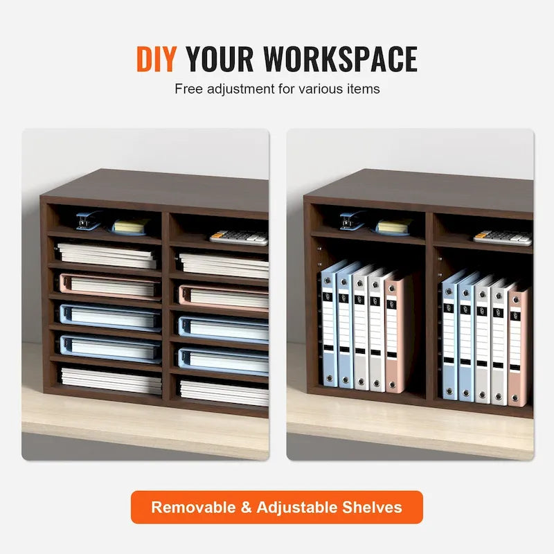 Organiseur de fichiers de bureau à 12 compartiments Gris/Blanc/Marron vintage/Noir