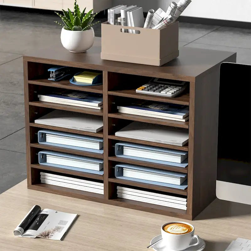 Organiseur de fichiers de bureau à 12 compartiments Gris/Blanc/Marron vintage/Noir
