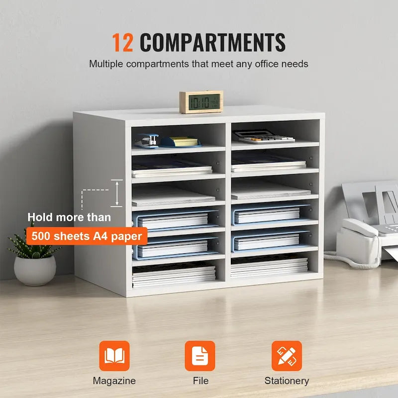 Organiseur de fichiers de bureau à 12 compartiments Gris/Blanc/Marron vintage/Noir