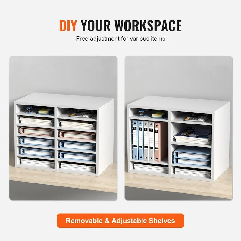 Organiseur de fichiers de bureau à 12 compartiments Gris/Blanc/Marron vintage/Noir