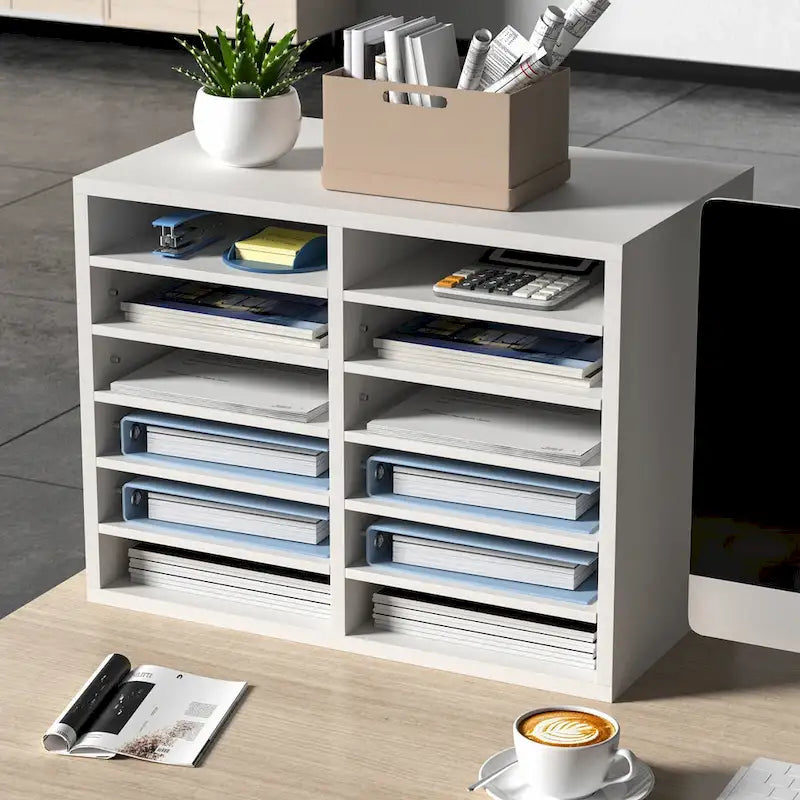 Organiseur de fichiers de bureau à 12 compartiments Gris/Blanc/Marron vintage/Noir