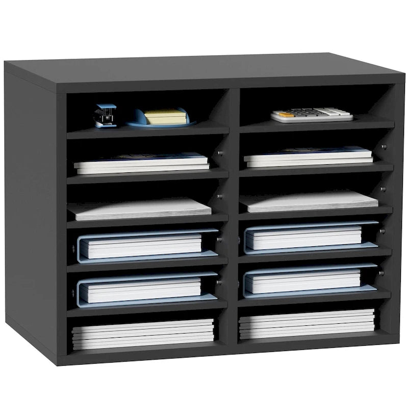 Organiseur de fichiers de bureau à 12 compartiments Gris/Blanc/Marron vintage/Noir