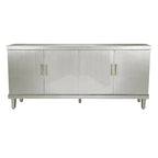 Armoire de rangement à 4 portes vert olive / champagne avec étagères réglables, pieds en bois massif – Assemblage par 2 personnes