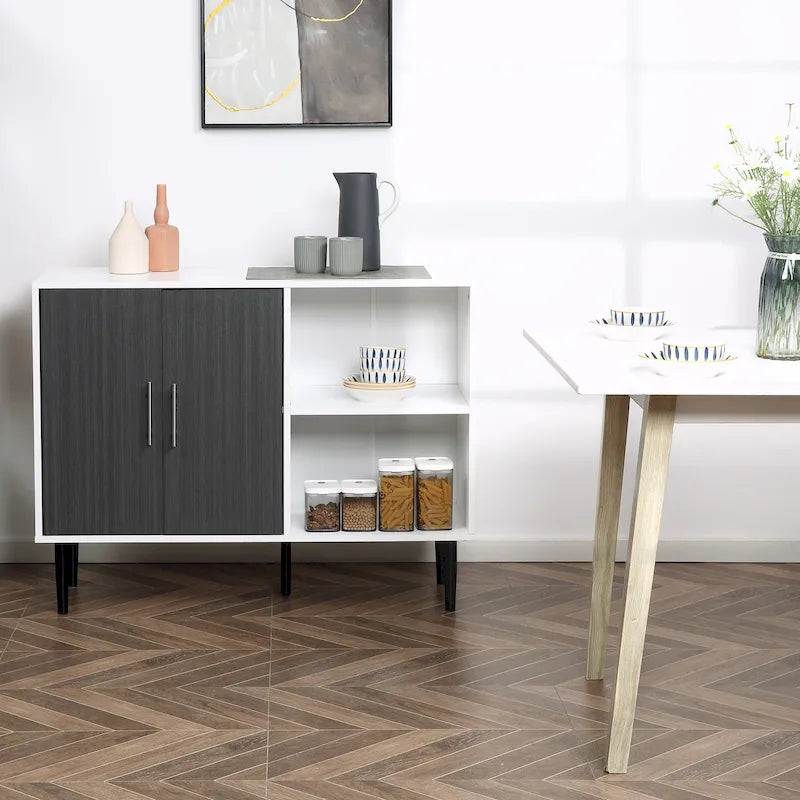 Bahut de rangement gris à 2 portes avec étagère réglable, montage par 1 personne