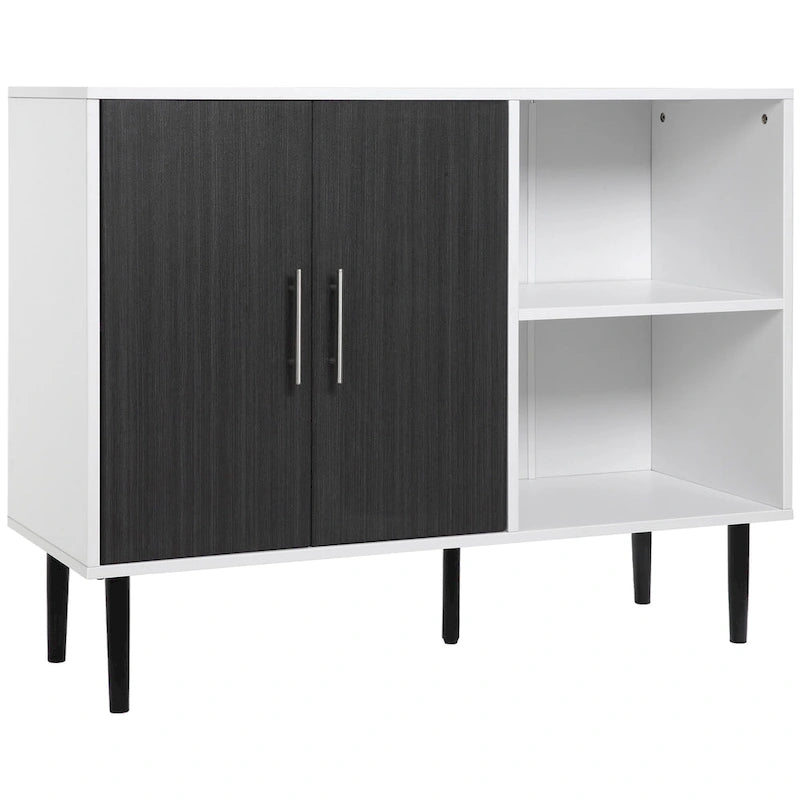 Bahut de rangement gris à 2 portes avec étagère réglable, montage par 1 personne