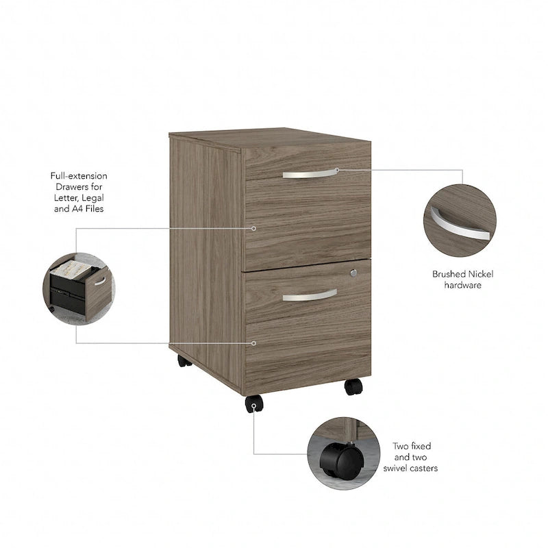 Classeur mobile à 2 tiroirs avec roulettes – Noyer Hickory / Noyer noir / Gris platine / Gris tempête / Blanc