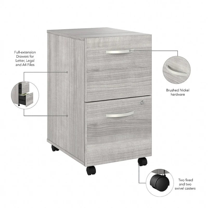 Classeur mobile à 2 tiroirs avec roulettes – Noyer Hickory / Noyer noir / Gris platine / Gris tempête / Blanc