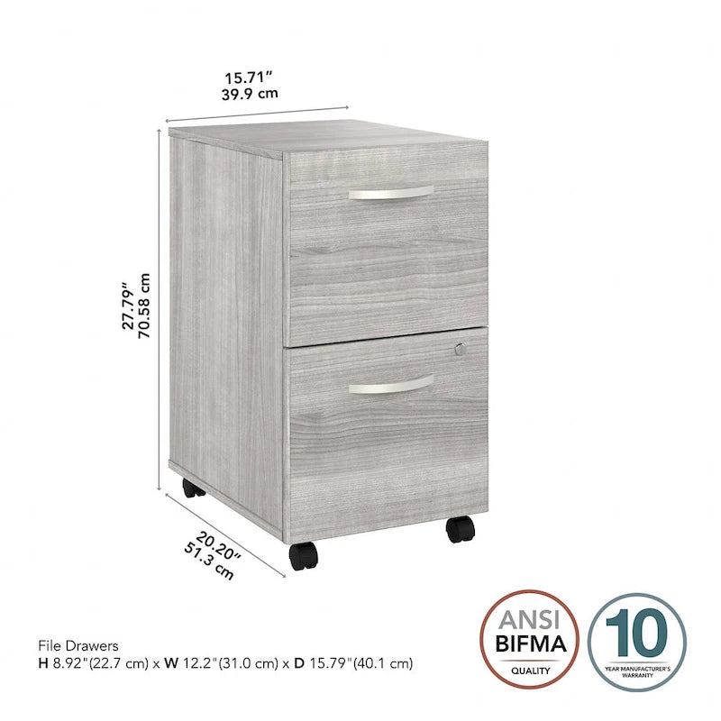 Classeur mobile à 2 tiroirs avec roulettes – Noyer Hickory / Noyer noir / Gris platine / Gris tempête / Blanc