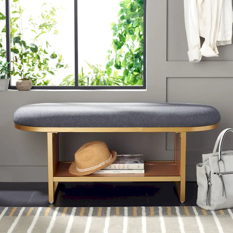 SAFAVIEH Home Collection Iona Open Shelf Bench W/Cushion - 42 W x 15 D x 18 H
