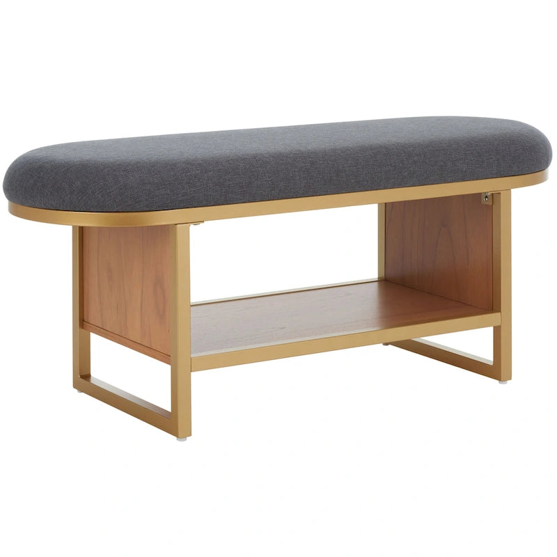 Banc 1 place à étagère ouverte noir/naturel avec coussin