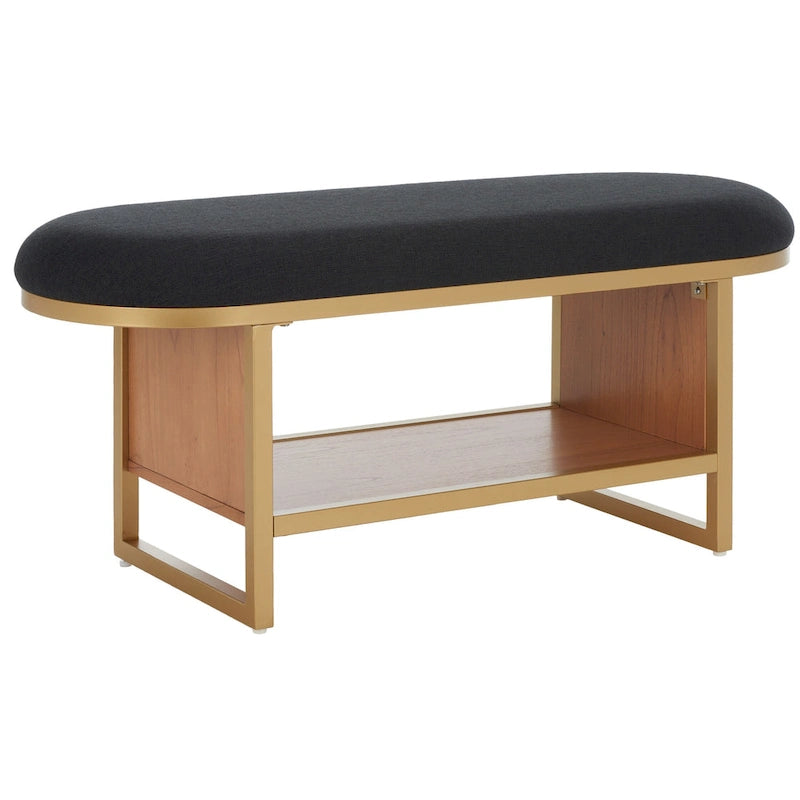 Banc 1 place à étagère ouverte noir/naturel avec coussin
