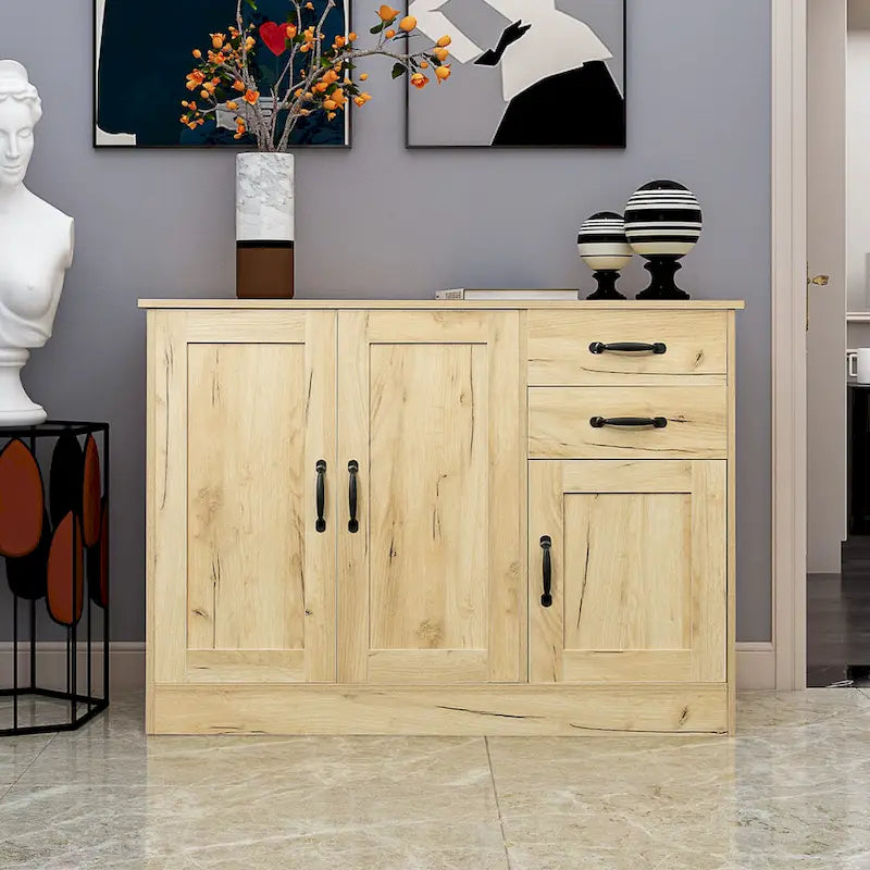 Buffet vaisselier en bois de chêne/expresso/noyer avec 3 portes et 2 tiroirs