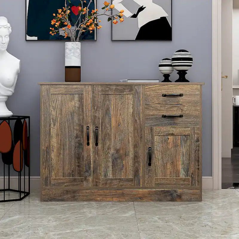 Buffet vaisselier en bois de chêne/expresso/noyer avec 3 portes et 2 tiroirs