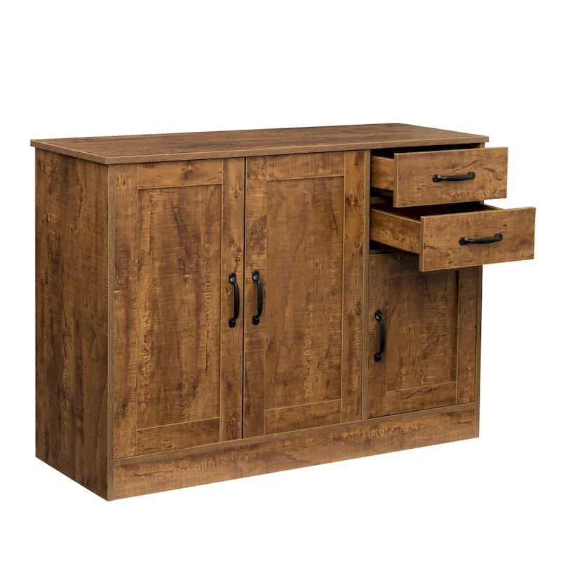 Buffet vaisselier en bois de chêne/expresso/noyer avec 3 portes et 2 tiroirs