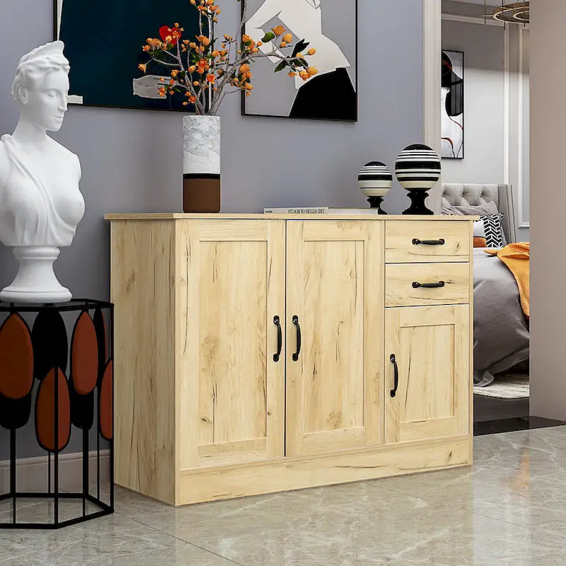 Buffet vaisselier en bois de chêne/expresso/noyer avec 3 portes et 2 tiroirs
