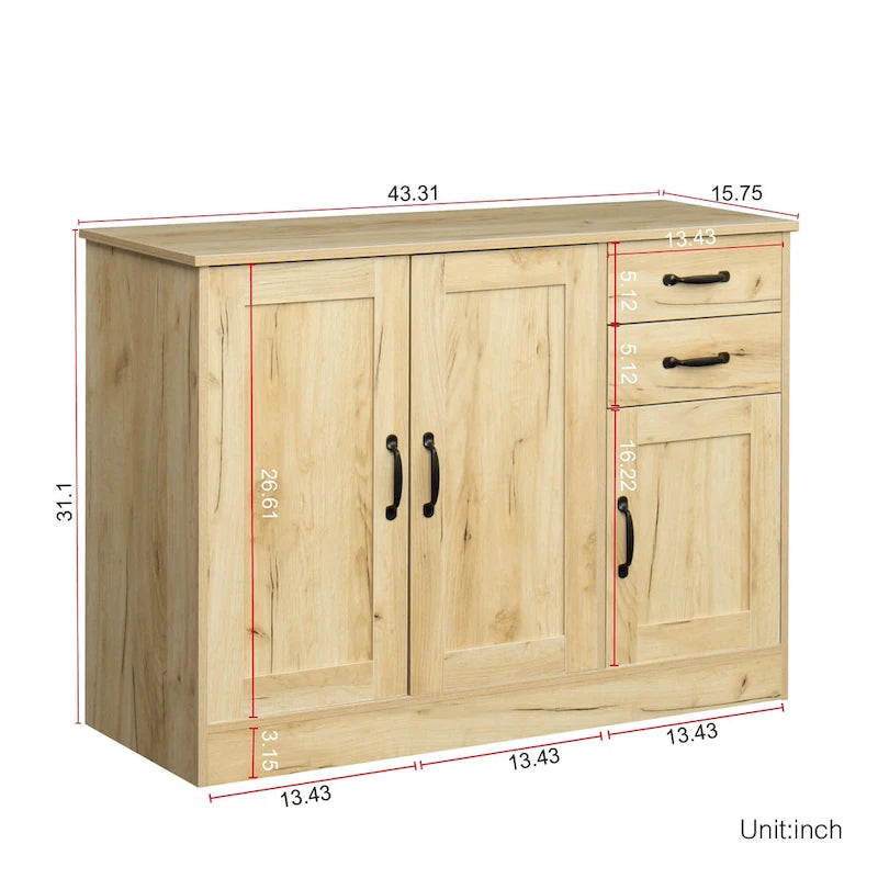 Buffet vaisselier en bois de chêne/expresso/noyer avec 3 portes et 2 tiroirs