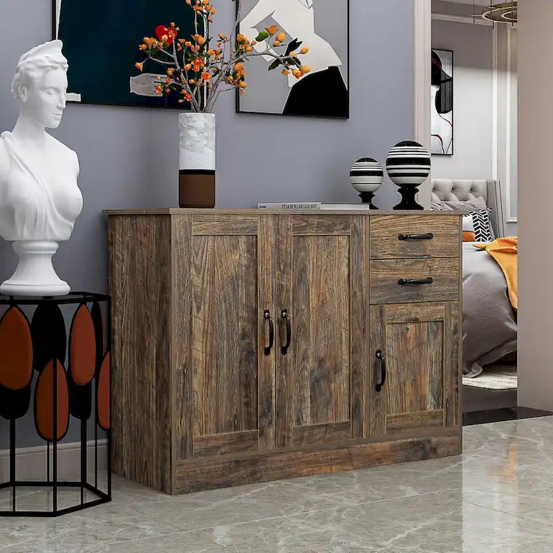 Buffet vaisselier en bois de chêne/expresso/noyer avec 3 portes et 2 tiroirs