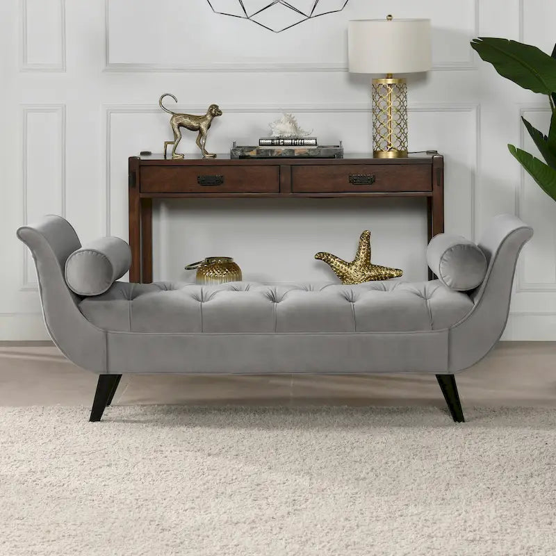 Banc capitonné en velours gris opale, 2 places