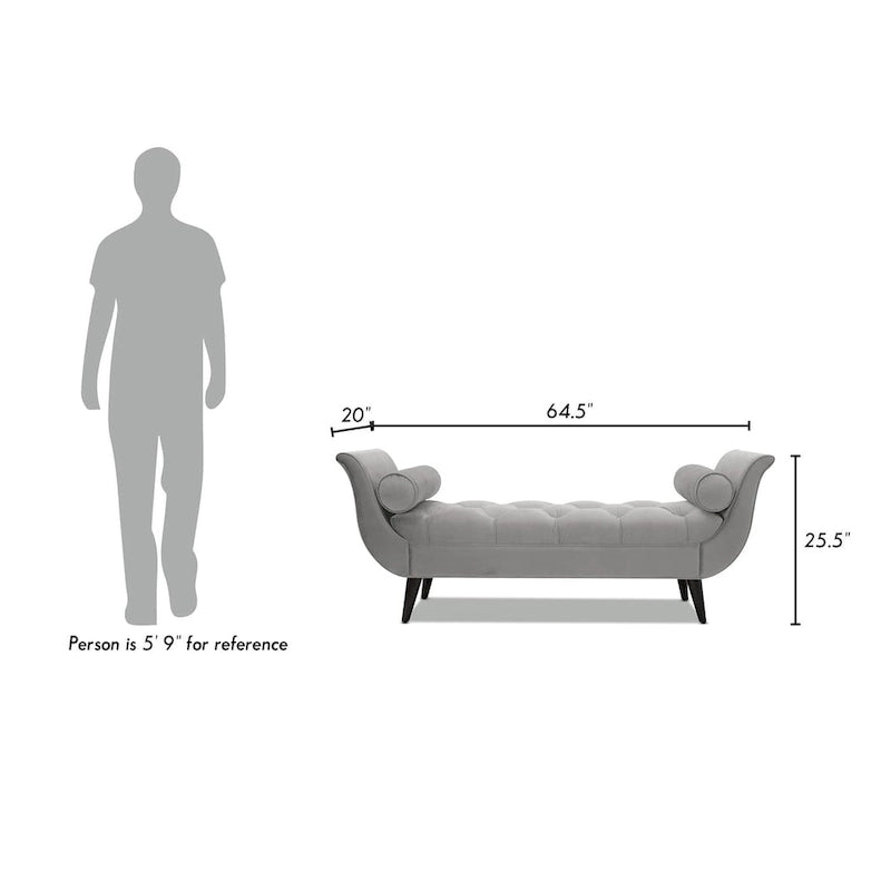 Banc capitonné en velours gris opale, 2 places