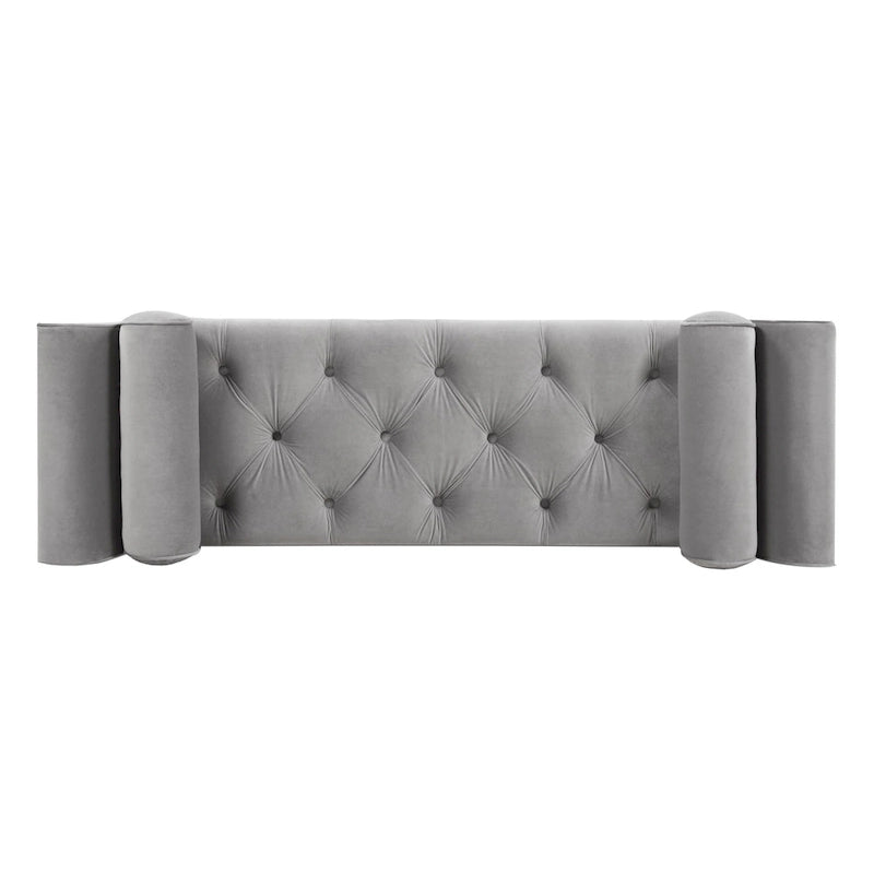 Banc capitonné en velours gris opale, 2 places