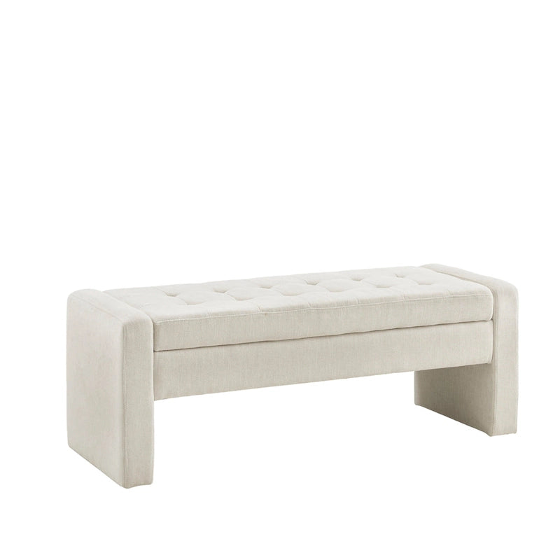 Banc de rangement capitonné crème avec couvercle à fermeture douce, 1 place