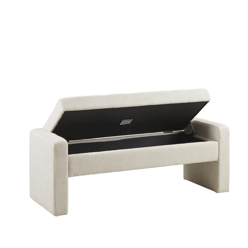 Banc de rangement capitonné crème avec couvercle à fermeture douce, 1 place