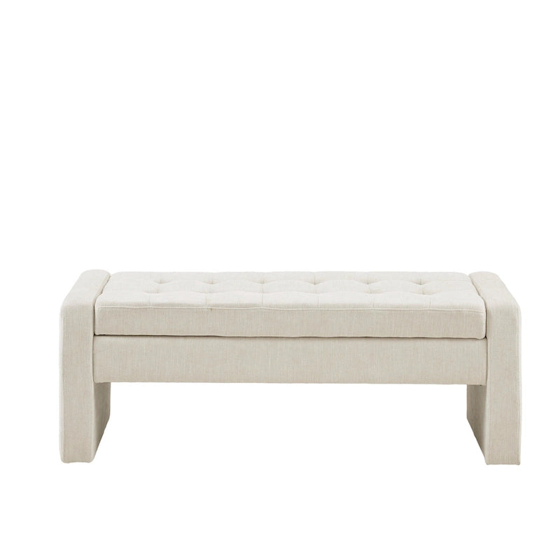 Banc de rangement capitonné crème avec couvercle à fermeture douce, 1 place
