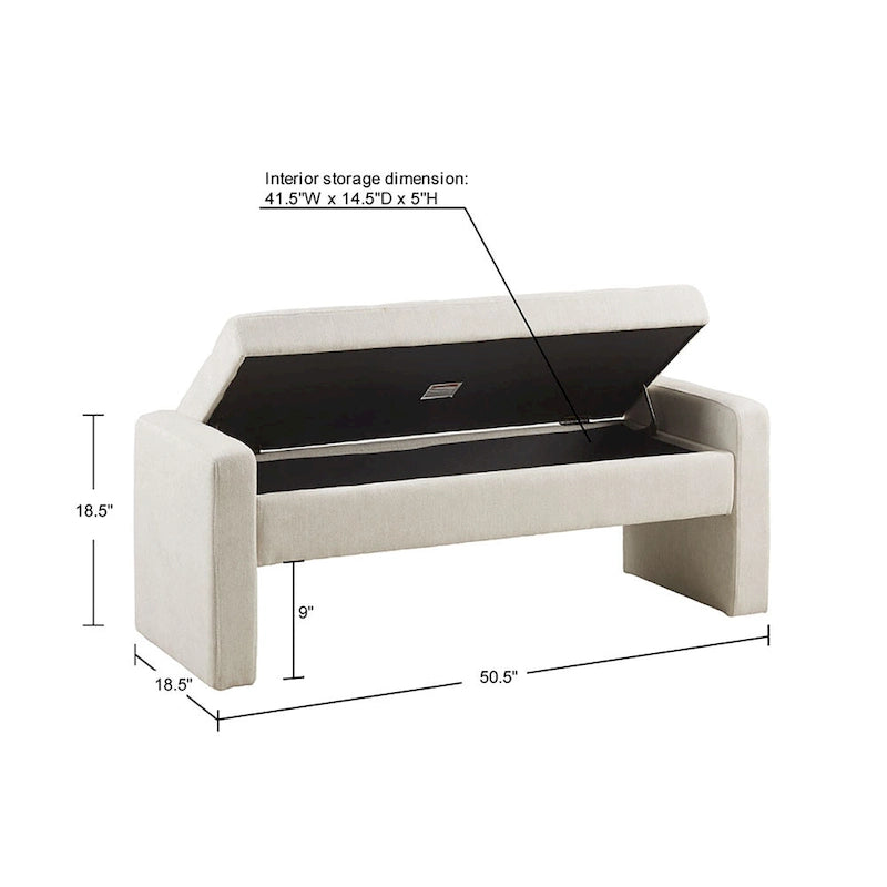 Banc de rangement capitonné crème avec couvercle à fermeture douce, 1 place
