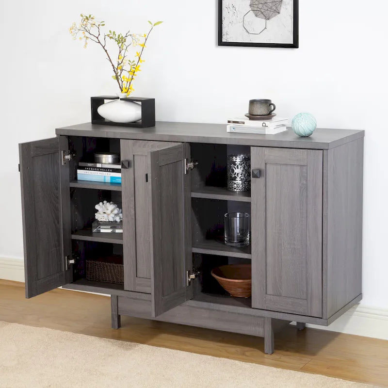 Meuble de rangement 2 portes, 119 cm — Chêne beige / Gris foncé / Gris vieilli, montage à 1 personne