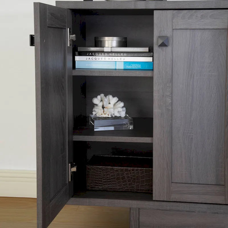 Meuble de rangement 2 portes, 119 cm — Chêne beige / Gris foncé / Gris vieilli, montage à 1 personne